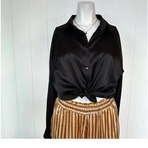ARULA Black Satin Button Down Shirt